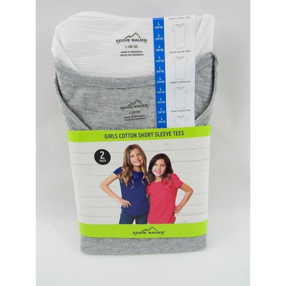 Eddie Bauer Girls Short Sleeve Tee Heather Grey/White Size Large (10/12) New
